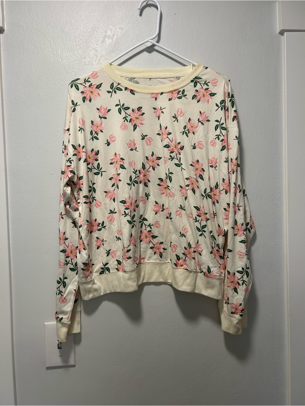 Cream Floral Print Sweatshirt with Pink Flowers